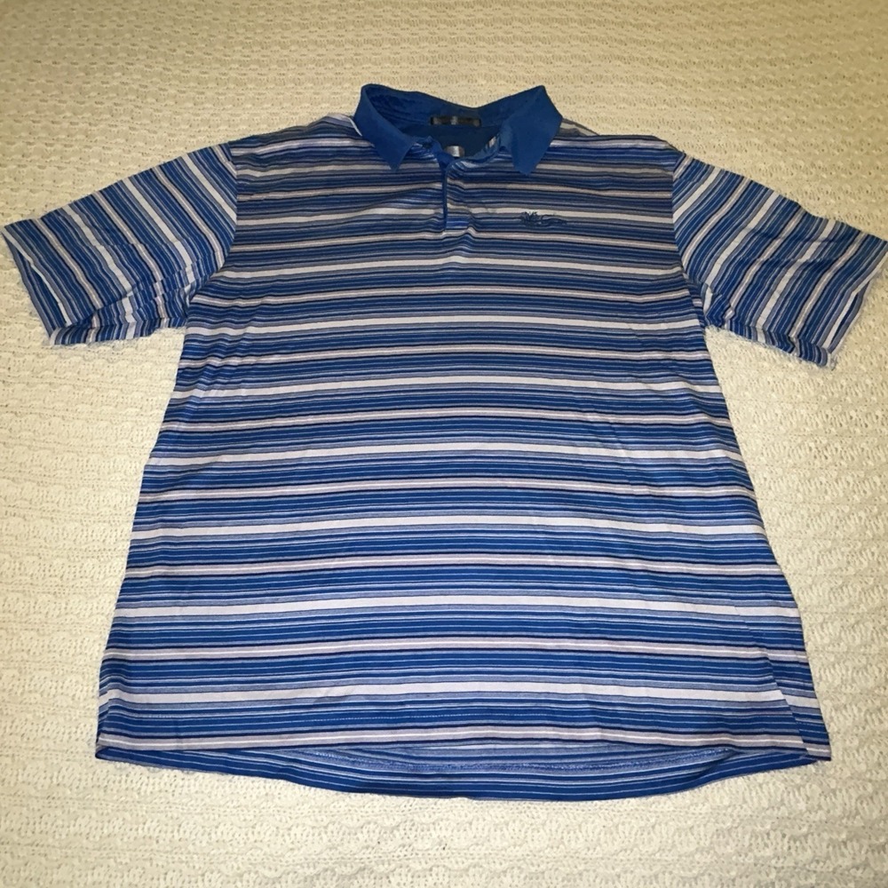 Tiger Woods Nike Men's XL‎ Sawgrass Blue White Stripes Golf Polo